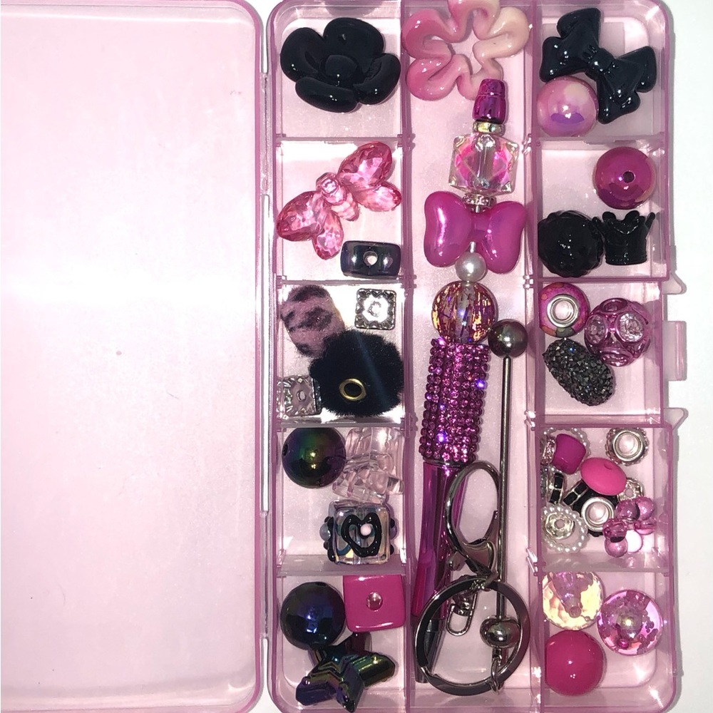 45 piece Beaded Rhinestone Pen Set in Pink Tones
